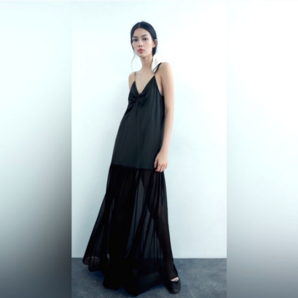 Zara Mulberry Silk Dress Black Size M - Picture 7 of 16